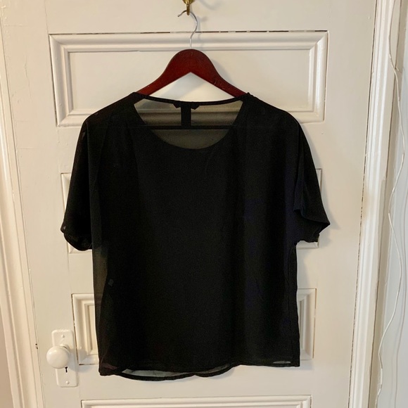 H&M beaded black, sheer short sleeve top - Picture 2 of 3